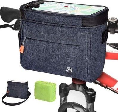 Lenkertasche 4.2L Wasserdichter Fahrradkorb Tasche mit Touchscreen Vorne (Blau)