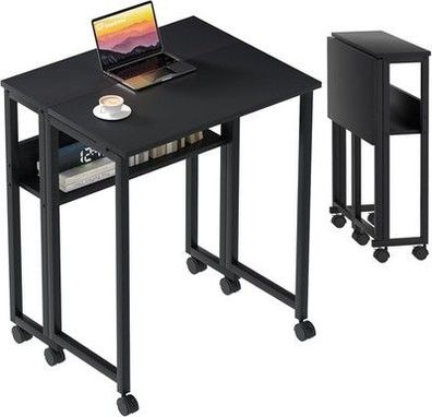 GreenForest Klapp-Schreibtisch rollender Tisch mit Staufach (80x50x75cm) schwarz