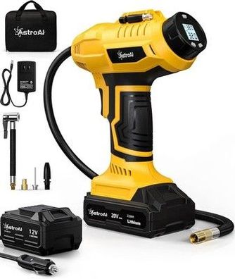 AstroAI 2-in-1 Metallzylinder Luftkompressor 20V Akku & 12V Auto-Netzteil 160PSI