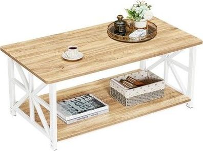 GreenForest Couch-Tisch runde Ecke Design-Mitteltisch (100 x 52 x 47.5 cm) beige