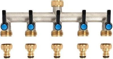 Opermaxer 5-Wege Wasserhahn Wasserverteiler, Verlängerter Griff 3/4 Zoll Messing