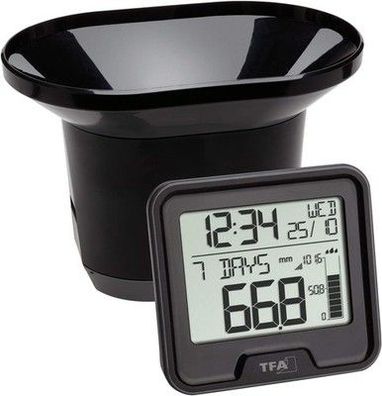 TFA Dostmann Funk-Regenmesser DROP, 47.3005.01, 24-Stunden-Regenalarm, schwarz