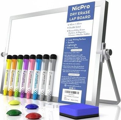 Nicpro Trockenlöschung Mini Whiteboard A3, Doppelseitig Staffelei (30 x 40 cm)