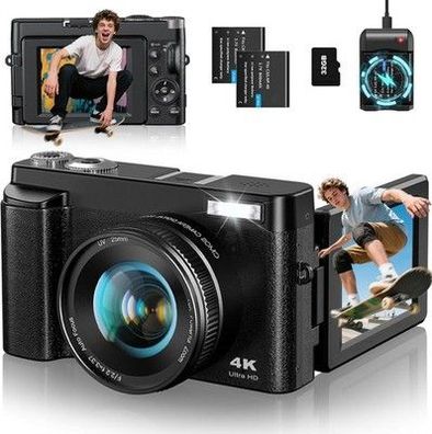 Camkory 4K Digitalkamera 48MP Kompaktkamera Fotokamera mit 32GB Karte, 180° Flip