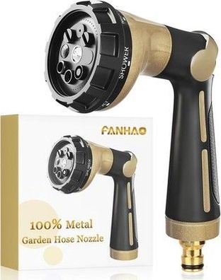 FANHAO Gartenschlauch Spritze 100% Metall, Gartenbrause mit 8 Sprühmustern