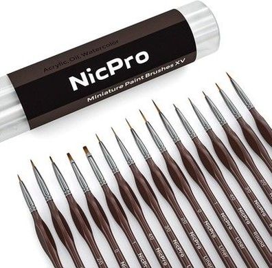 Nicpro Feiner Detail Pinsel Set, 15 Stück Pinselset Malen für Acryl Aquarell, Öl