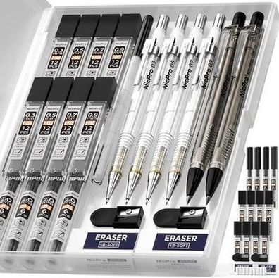 Nicpro 6 Stück Druckbleistifte Set, Mechanische Bleistifte mit 12 Dosen Minen