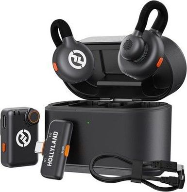 Hollyland Lark M2S Combo Kamera RX+USB-C RX+ Kabel 30-Stunden-Lavaliermikrofon