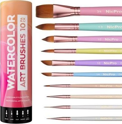 Nicpro 10 Stück Pastell Aquarell Pinsel Set, Professionelle Aquarell-Pinsel