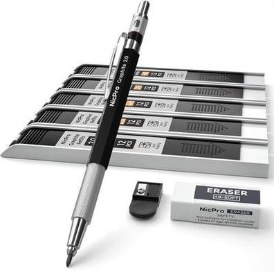 Nicpro 2mm Druckbleistifte Set, Metall Mechanische Bleistifte (HB 2B 4H 2H 4B)