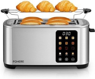 FOHERE Toaster 4 Scheiben, Langschlitz Toaster, 1400W Edelstahl Toaster, 9 Modis