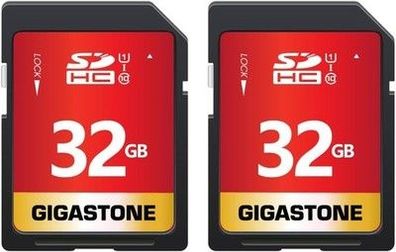 Gigastone 32GB SDHC Speicherkarte 2er-Pack, UHS-I U1 Klasse 10, bis zu 80 MB/Sek