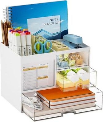 Marbrasse Schreibtisch Organizer mit 3 Schubladen, Stifthalter 4 Fächern - weiß