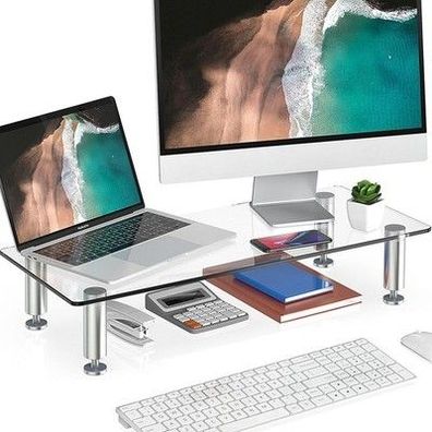 Fitueyes Monitorständer aus Glas, 56 cm Bildschirmerhöhung, Laptop-Ständer