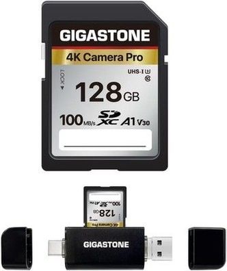 Gigastone 128GB SD-Karte mit USB-Typ-C-Kartenleser, V30, SDXC-Speicherkarte, 4K