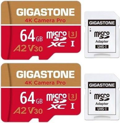 Gigastone 64GB Micro SD Speicherkarte 2er-Pack, 4K Kamera, 95 MB/s, + SD-Adapter