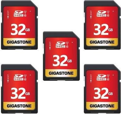 Gigastone 32GB SDHC Speicherkarte 5er-Pack, UHS-I U1 Klasse 10, bis zu 80 MB/Sek