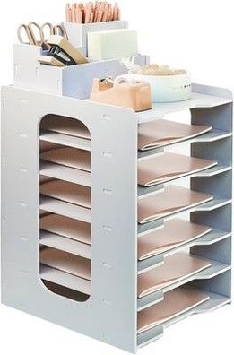 Dokumentenablage PVC, A4 Schreibtisch Organizer 7 Stöckiges Dokument Papier weiß
