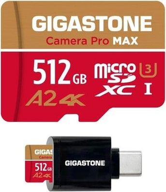 Gigastone 512GB Micro-SD-Karte mit USB 3.2 Typ C Kartenleser, 4K UHD Video