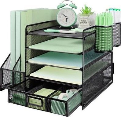 Plsoppkg Schreibtisch Organizer mit Aktenhalter, 5 Ebenen Papier Organizer Büro