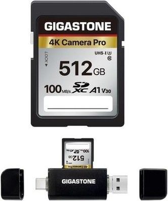 Gigastone 512GB SDXC Speicherkarte mit USB-Typ-C-Kartenleser, A1 V30 UHS-I U3