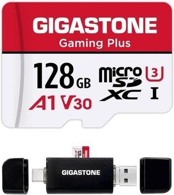 Gigastone] 128GB Micro SD Karte + USB Typ C Kartenleser Gaming Plus bis 100MB/s