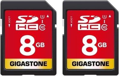 Gigastone 8 GB SDHC-Speicherkarte, 2 Stück, hohe Geschwindigkeit, Klasse 10