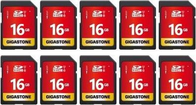 Gigastone 16GB SDHC Speicherkarte 10er-Pack, UHS-I U1 Klasse 10 bis zu 80 MB/Sek