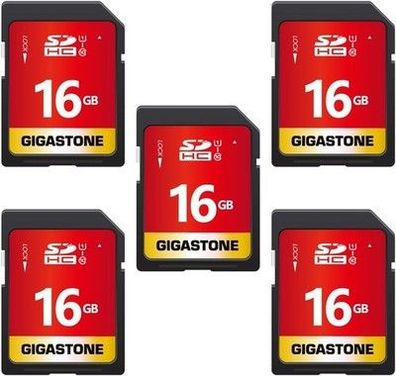 Gigastone 16GB SDHC Speicherkarte 5er-Pack, UHS-I U1 Klasse 10, bis zu 80 MB/Sek