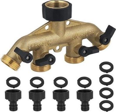 Fippy 4 Wege Verteiler Wasser 3/4 Zoll aus Messing, Wasserhahn Verteiler Adapter