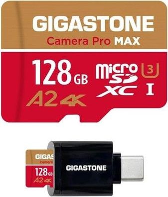 Gigastone 128GB Micro-SD-Karte mit USB 3.2 Typ C Kartenleser, 4K Camera Pro MAX