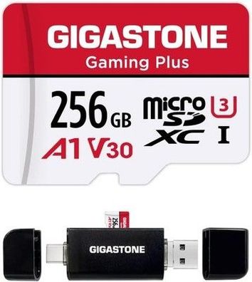 Gigastone 256GB Micro SD Karte mit USB Typ C Kartenleser, UHS-I A1 U3 V30 C10