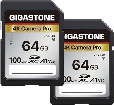 Gigastone 4K Kamera Pro 64GB SDXC Speicherkarte 2er-Pack, 100 MB/s, UHS-I U3 V30