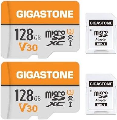 Gigastone Speicherkarte 128GB 2 Karten, 4K UHD, A1 U3 C10 MicroSDXC + SD-Adapter