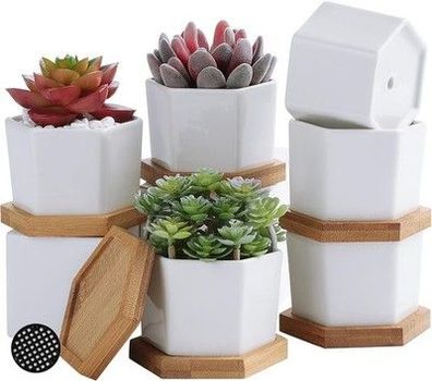 Fippy 7cm Klein Keramik Blumentopf Weiß Sukkulenten Topf Mini Blumentopf 6er Set