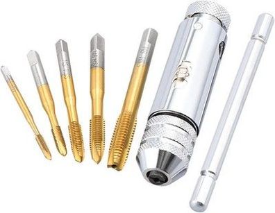 Fippy Gewindebohrer Set, 5 Stück M3 M4 M5 M6 M8 HSS Gewindebohrer Satz, T-Griff