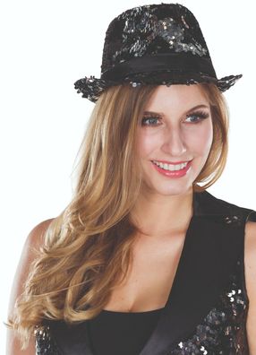 PxP 442521x - Fedora Wendepailletten, Pailletten Hut, Schwarz o. Blau