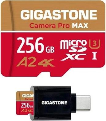 Gigastone 256GB Micro-SD-Karte mit USB 3.2 Typ C Kartenleser, 4K Camera Pro MAX