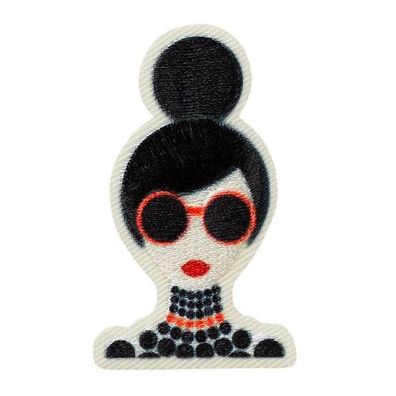 Mono Quick 0807x Vintage Dame blau oder mit Brille Applikation, Bügelbild Patch