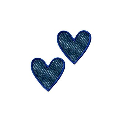 MonoQuick 0650x 2er Jeans Herz Bügelbild, Patch schwarz weiß hellblau mittelblau
