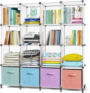 Awtatos Kleiderschrank mit 16 Würfeln, Faltschrank, DIY Regal Würfel, Steckregal