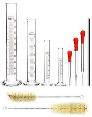 QWORK 4 teilig Messzylinder Glas, 5 ml/10 ml/50 ml/100 ml, mit 3x Glaspipetten