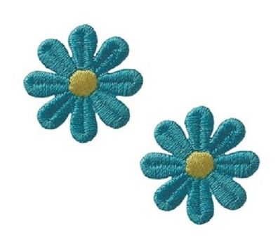 Mono Quick 06015 Blume, türkis-gelb, 2er SET Bügelbild, Patch ca. 2,6 x 2,6 cm