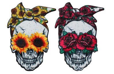 Mono Quick 1675x Totenkopf, Rosen, Sonnenblumen, Bügelbild, Patch