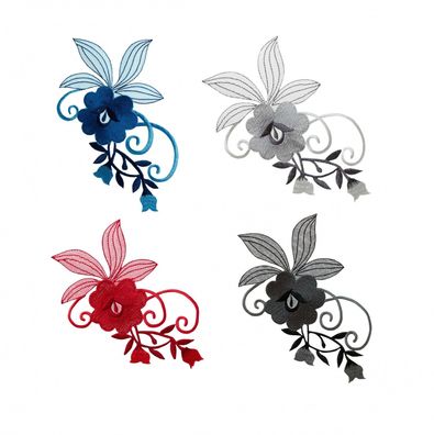 Mono Quick 2210x Blumenornament, blau, grau, rot, schwarz, Bügelbild, Patch, Auf
