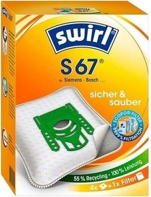 Swirl S 67 EcoPor Staubsaugerbeutel für Siemens, Bosch, 4 Beutel und 1 Filter