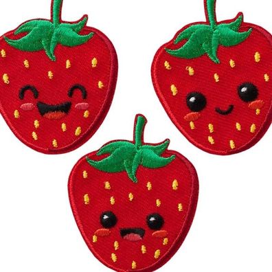 Mono-Quick 16243 Create Erdbeeren 3er Set, Bügelbild, Patch, Aufnäher, Aufkleben