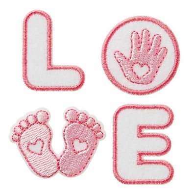 Mono Quick 4er Baby LOVE, türkis oder rosa , Bügelbild - Händchen Füßchen
