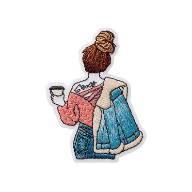 Mono Quick 1222x Girls Applikation, Bügelbild, Girl mit Kaffee, Handy, Buch, Cap