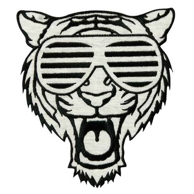 Mono Quick 20102 Tiger mit Brille Bügelbild, Patch, große, schwarz weiß
